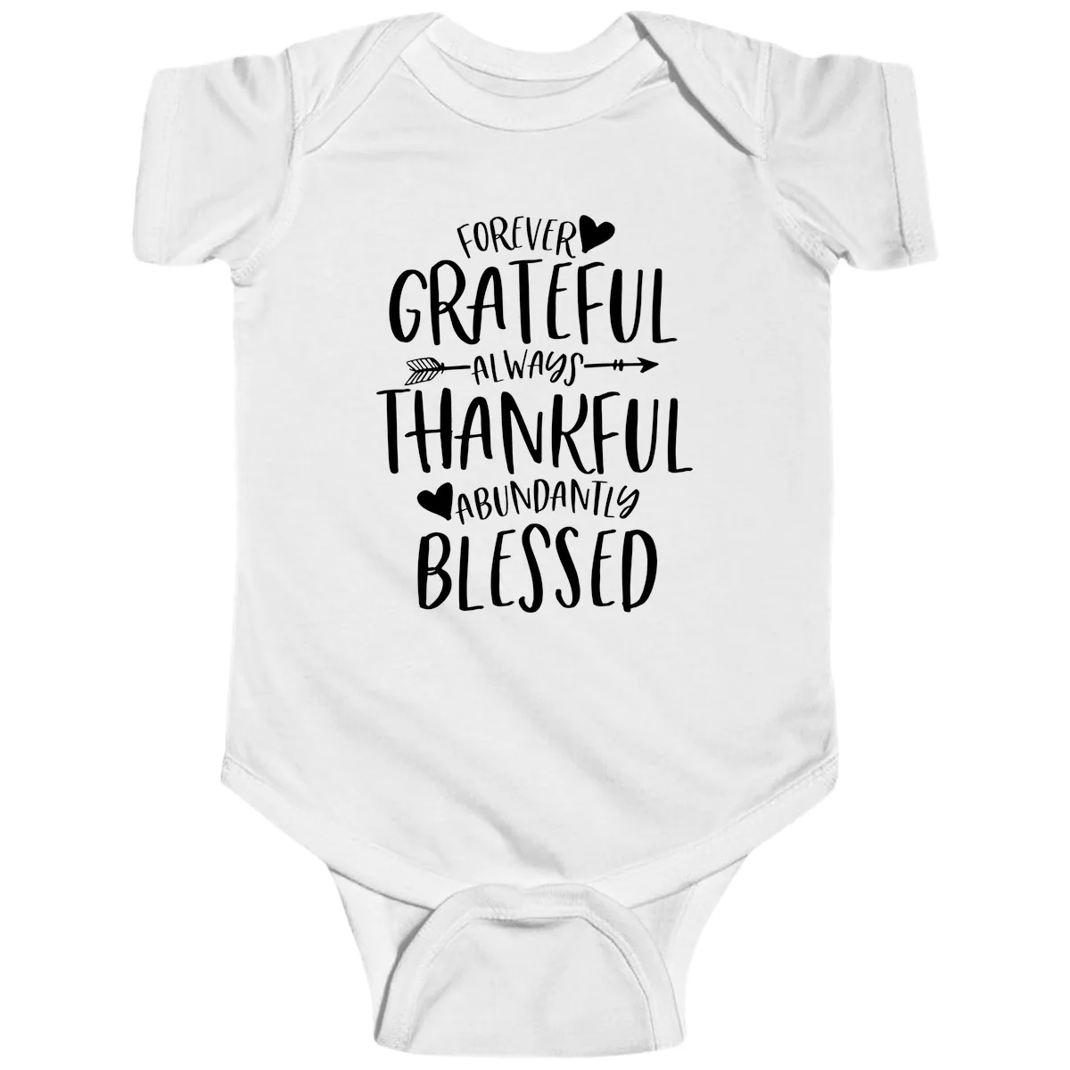 Forever Grateful Always Thankful Blessed Baby Onesie in White