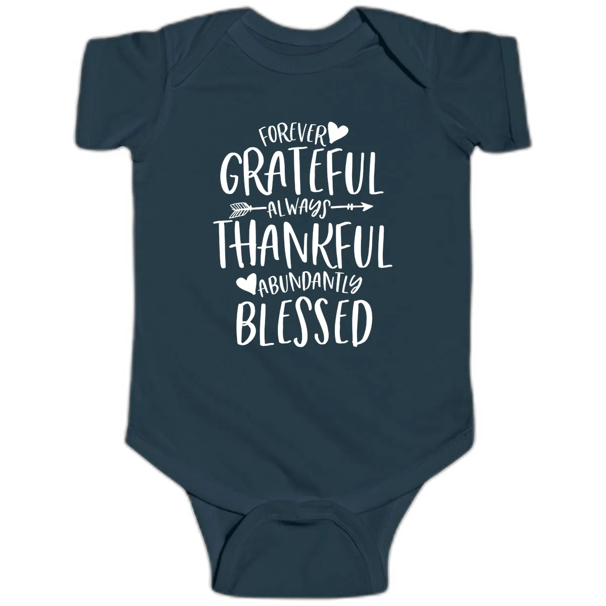 Forever Grateful Always Thankful Blessed Baby Onesie in Navy