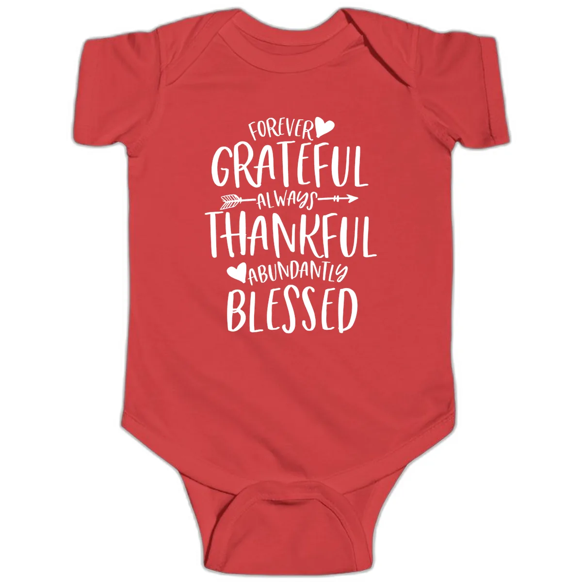 Forever Grateful Always Thankful Blessed Baby Onesie in Red