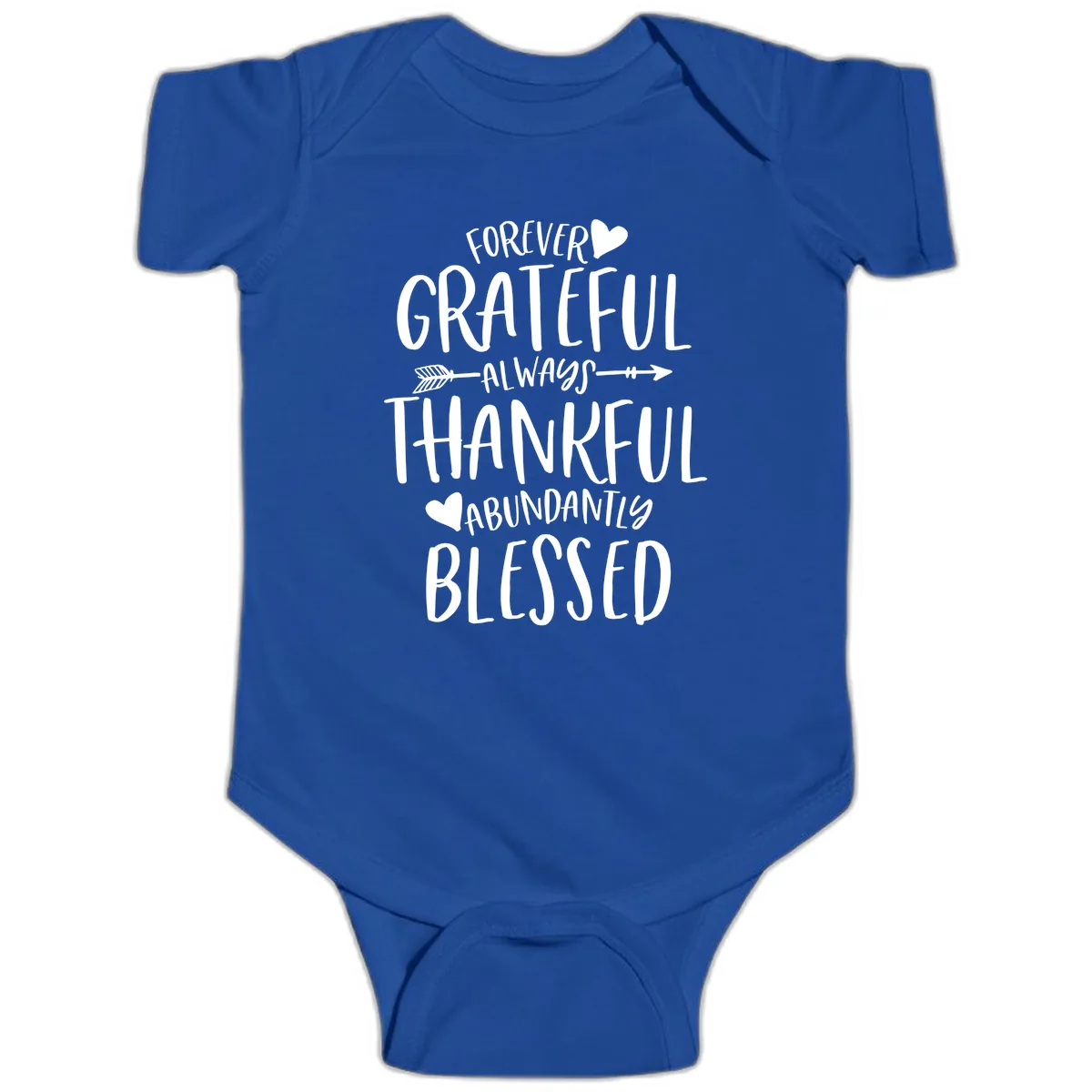 Forever Grateful Always Thankful Blessed Baby Onesie in Royal