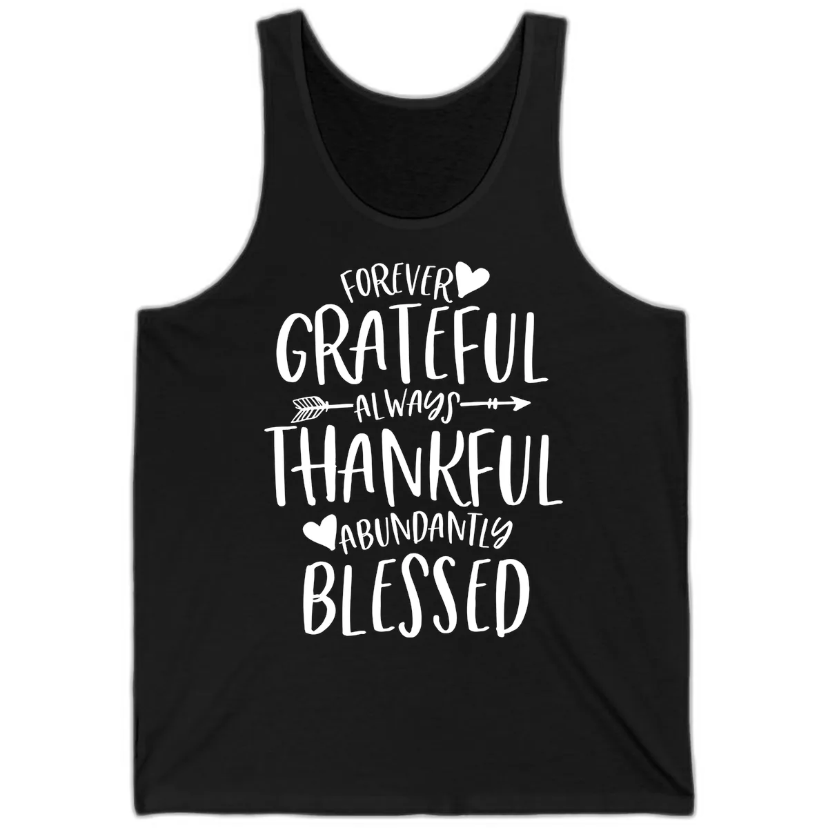 Forever Grateful Always Thankful Blessed Tank in Black