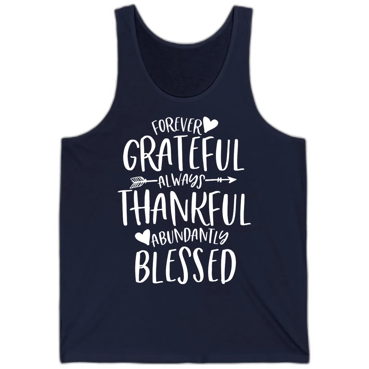 Forever Grateful Always Thankful Blessed Tank in Navy
