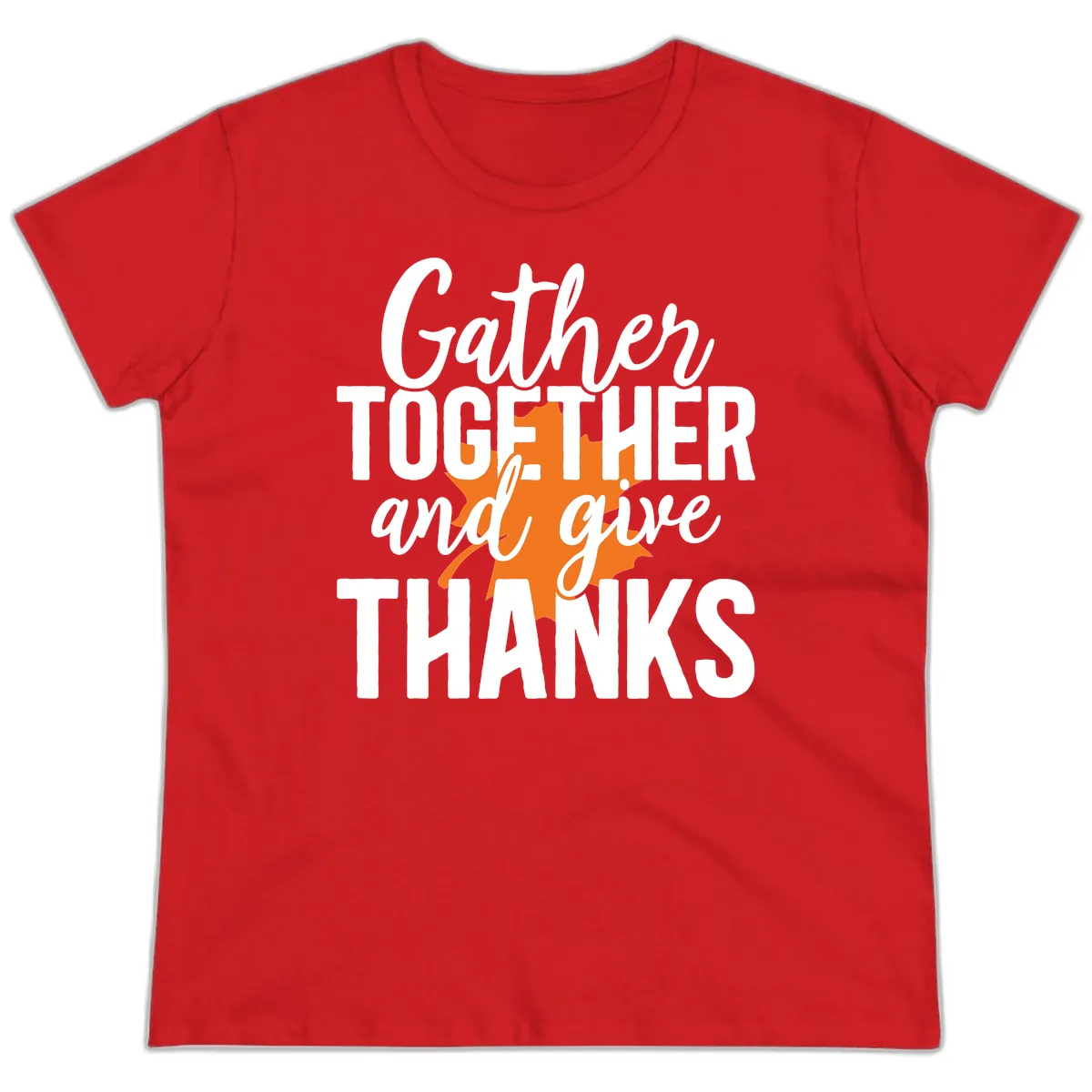 Gather Together And Give Thanks Ladies Tee in Red
