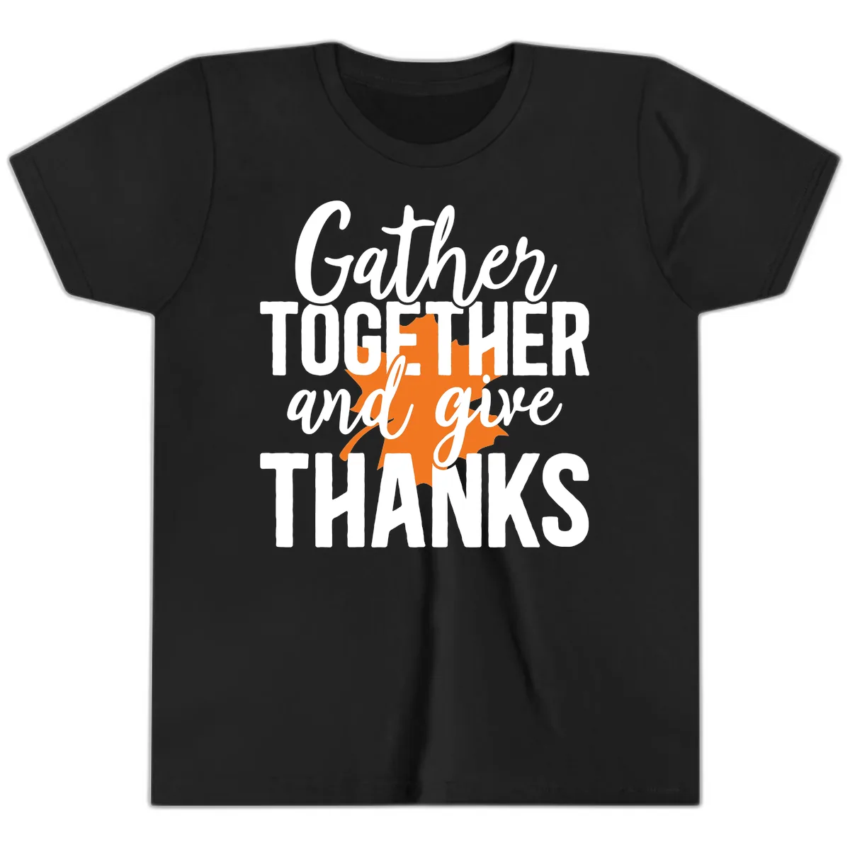 Gather Together And Give Thanks Youth T-Shirt in Black