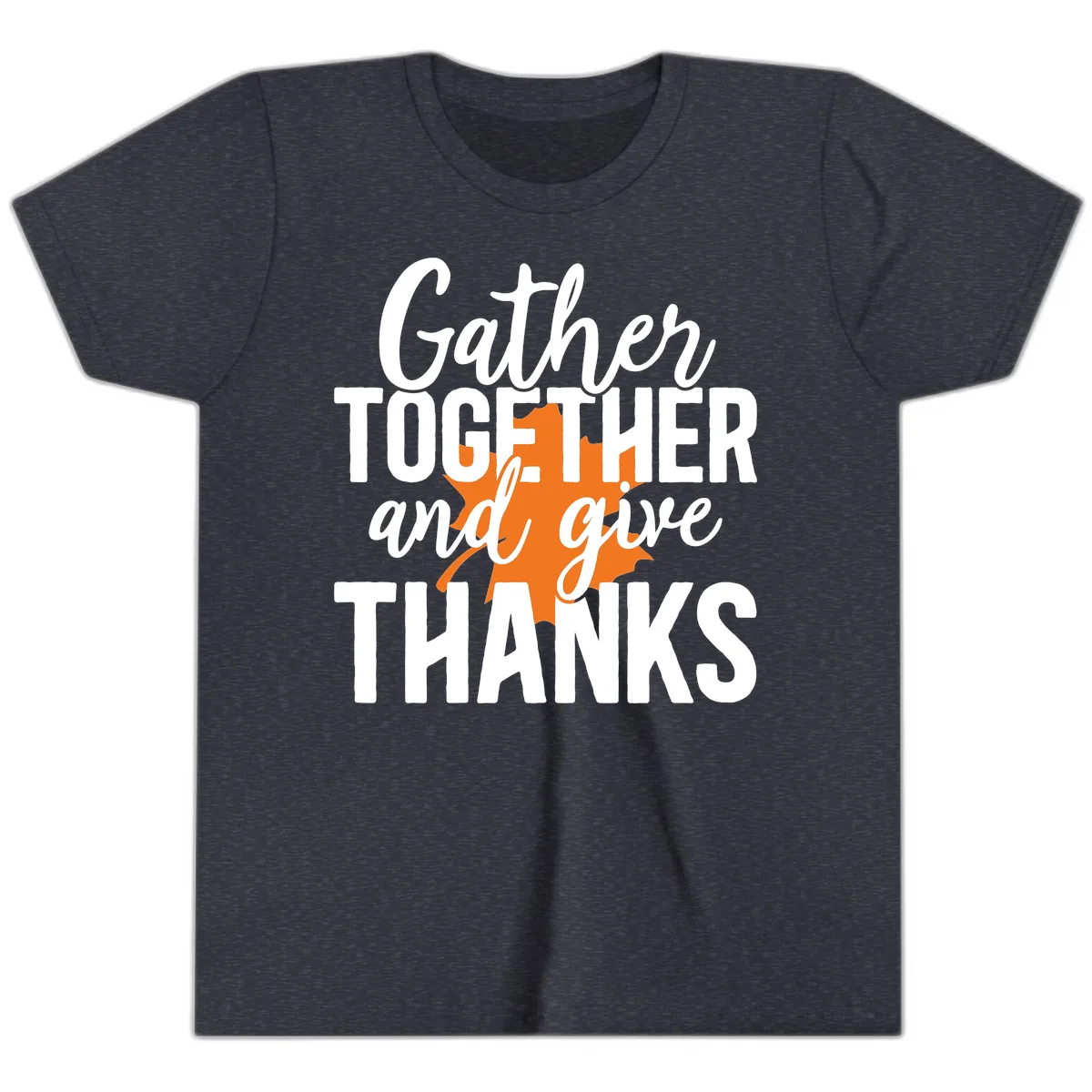 Gather Together And Give Thanks Youth T-Shirt in Heather Navy