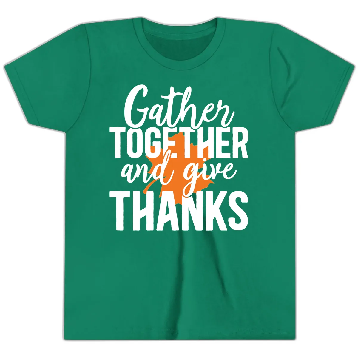 Gather Together And Give Thanks Youth T-Shirt in Kelly