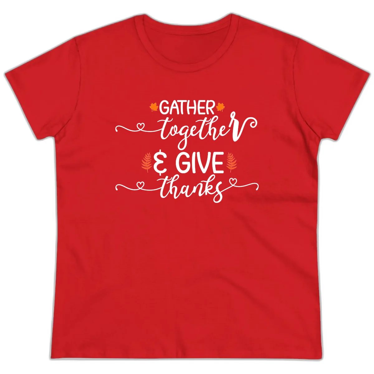 Gather Together And Give Thanks Ladies Tee in Red