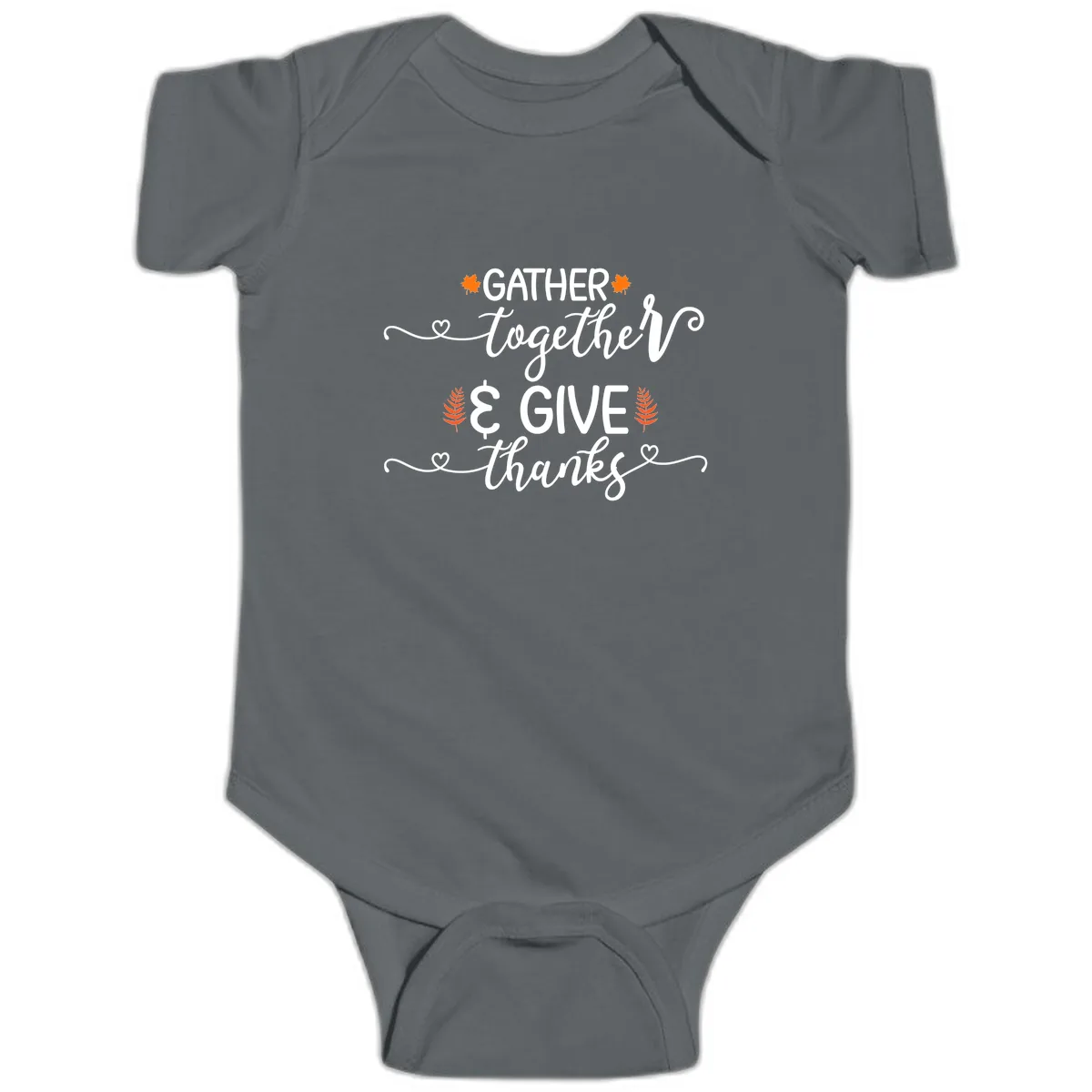 Gather Together And Give Thanks Baby Onesie in Charcoal