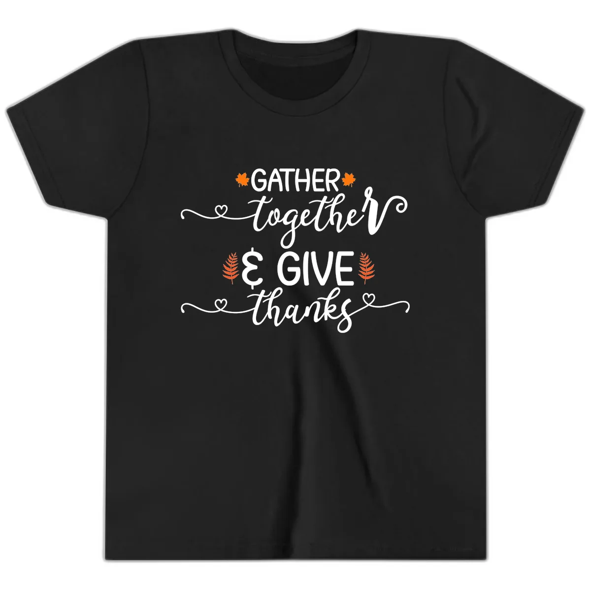 Gather Together And Give Thanks Youth T-Shirt in Black