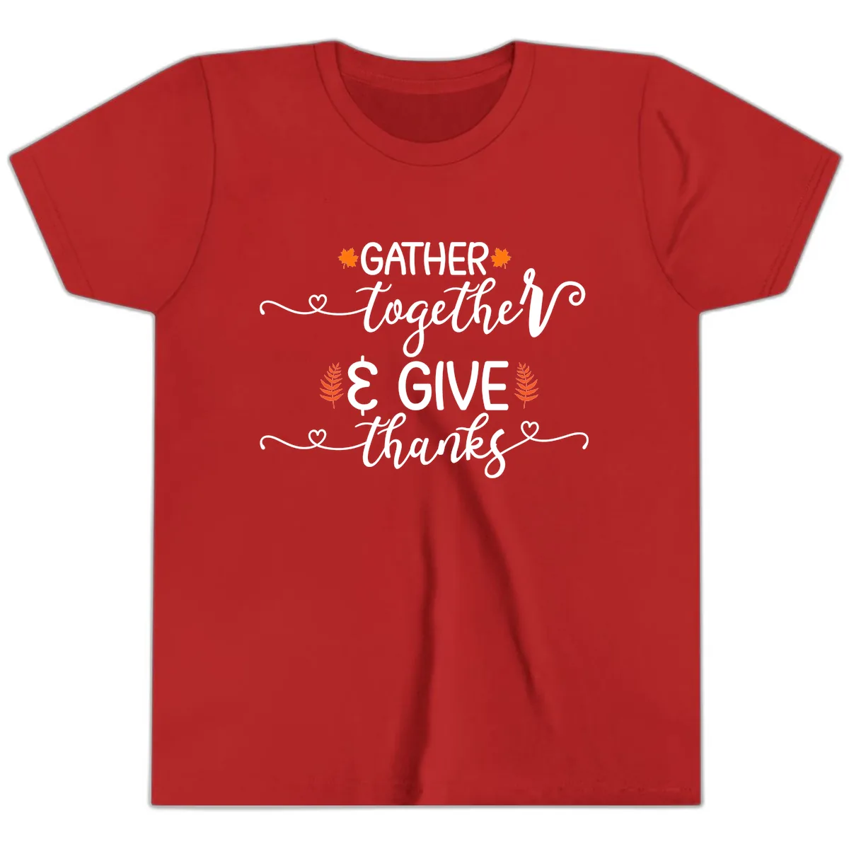 Gather Together And Give Thanks Youth T-Shirt in Red