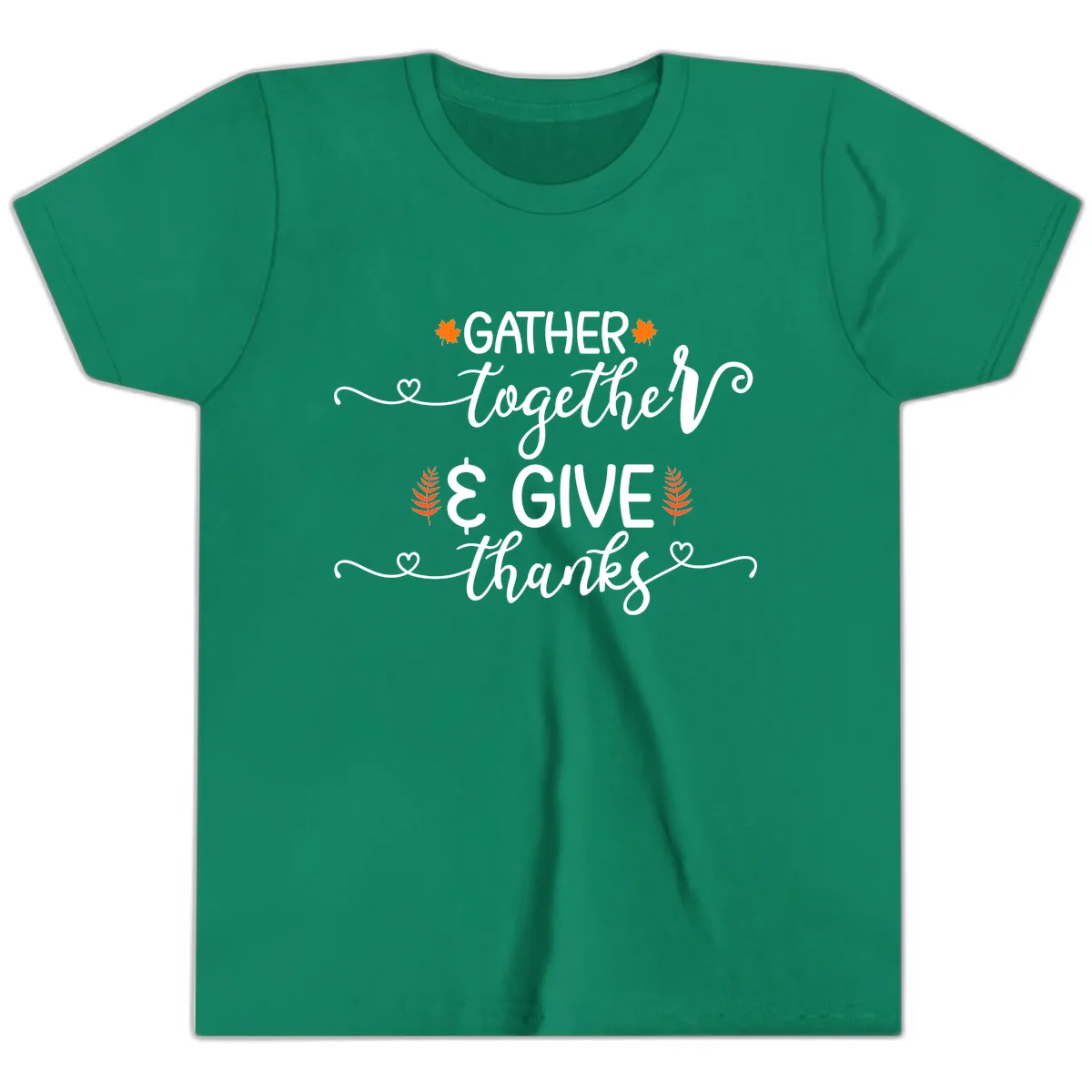 Gather Together And Give Thanks Youth T-Shirt in Kelly