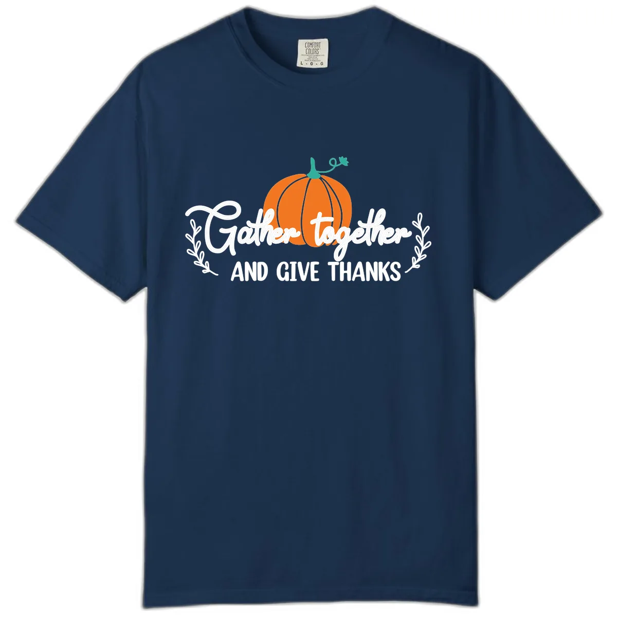 Gather Together And Give Thanks Pumpkin Comfort Color in Navy