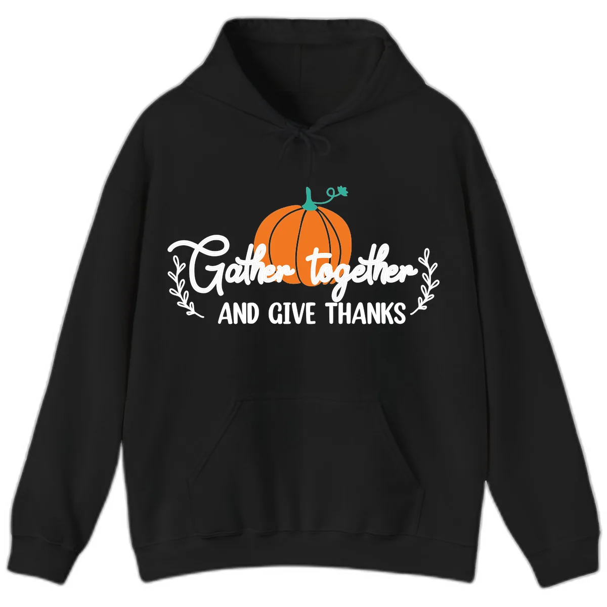 Gather Together And Give Thanks Pumpkin Hoodie in Black