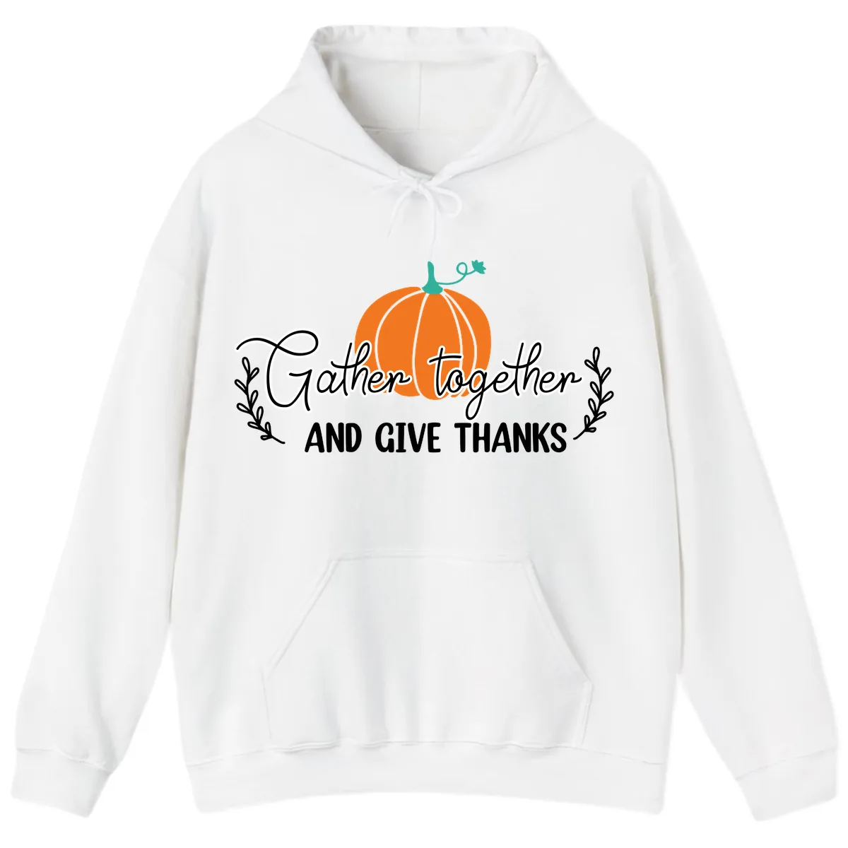 Gather Together And Give Thanks Pumpkin Hoodie in White
