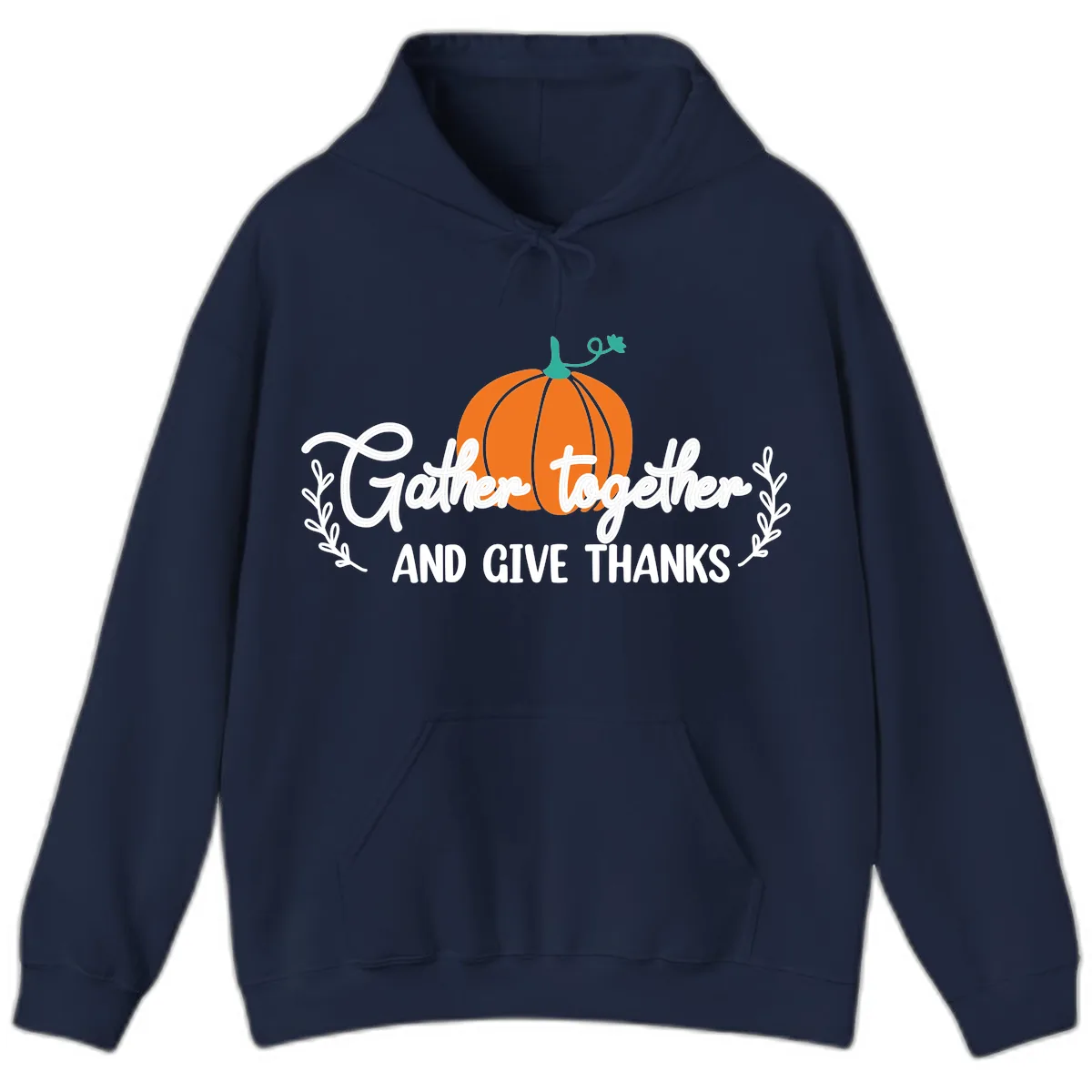 Gather Together And Give Thanks Pumpkin Hoodie in Navy
