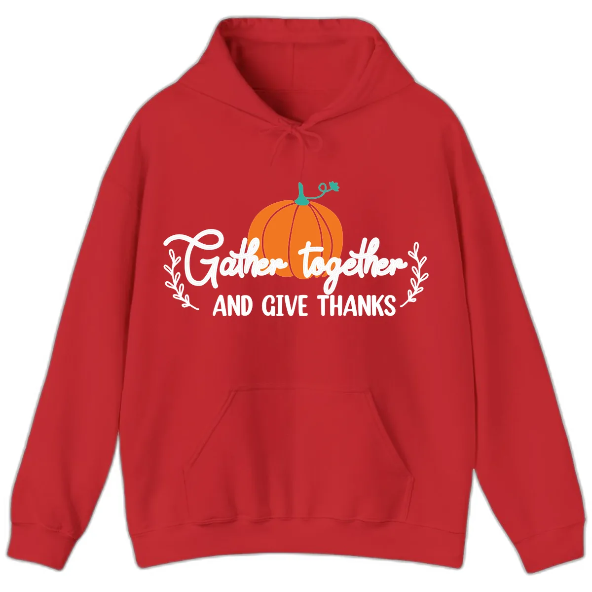 Gather Together And Give Thanks Pumpkin Hoodie in Red