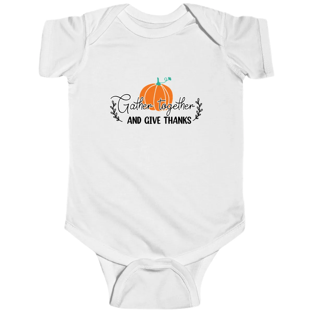 Gather Together And Give Thanks Pumpkin Baby Onesie in White