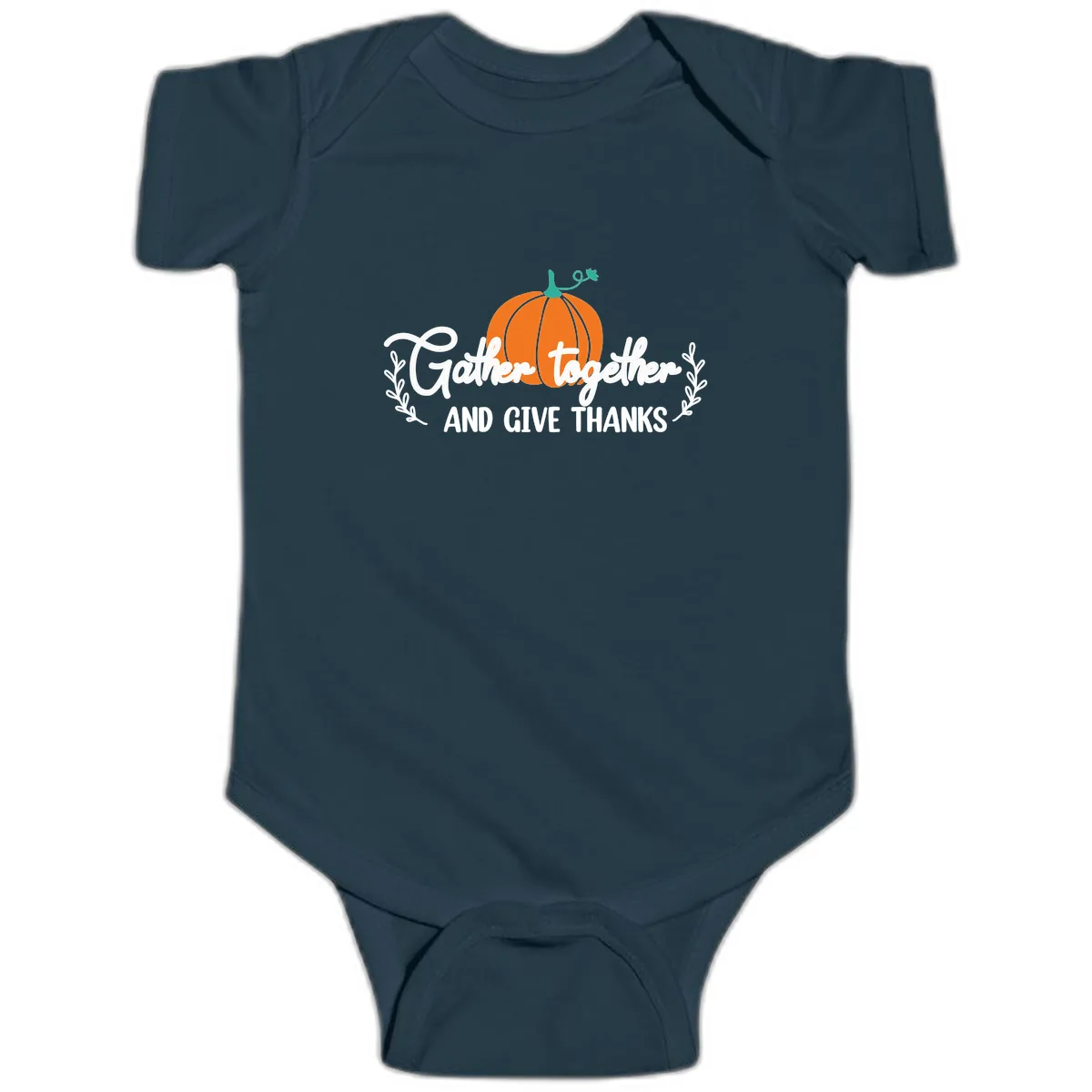Gather Together And Give Thanks Pumpkin Baby Onesie in Navy