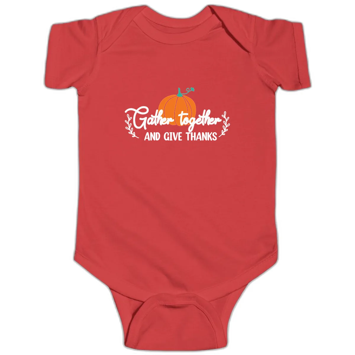 Gather Together And Give Thanks Pumpkin Baby Onesie in Red
