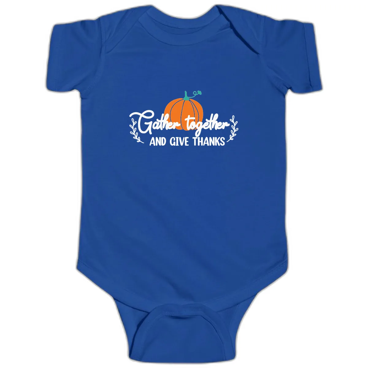 Gather Together And Give Thanks Pumpkin Baby Onesie in Royal
