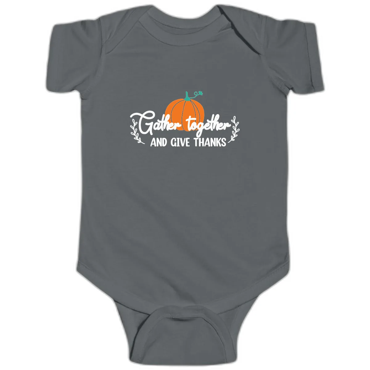 Gather Together And Give Thanks Pumpkin Baby Onesie in Charcoal
