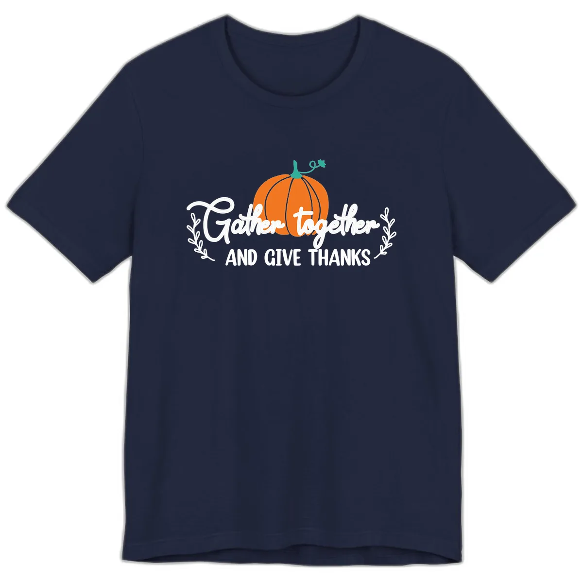 Gather Together And Give Thanks Pumpkin Premium T-Shirt in Navy