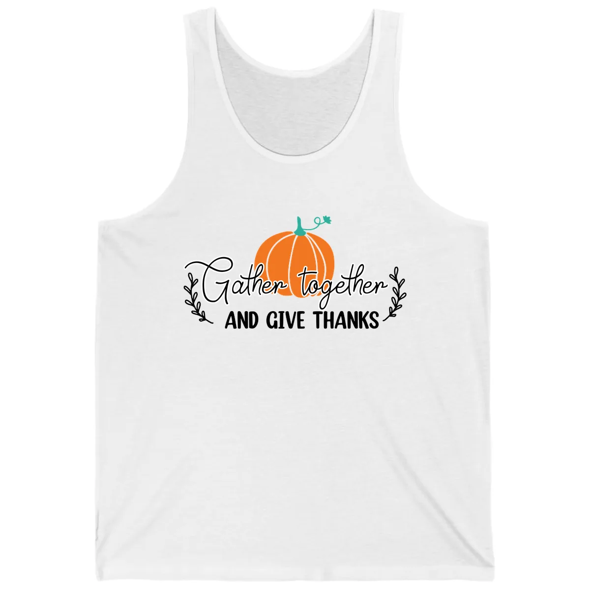 Gather Together And Give Thanks Pumpkin Tank in White