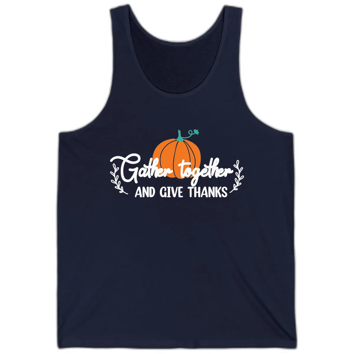 Gather Together And Give Thanks Pumpkin Tank in Navy