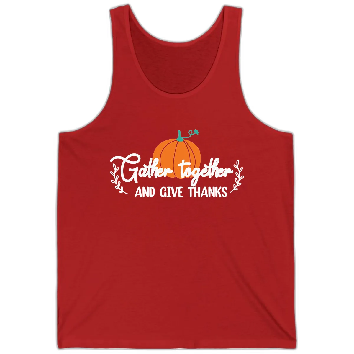 Gather Together And Give Thanks Pumpkin Tank in Red
