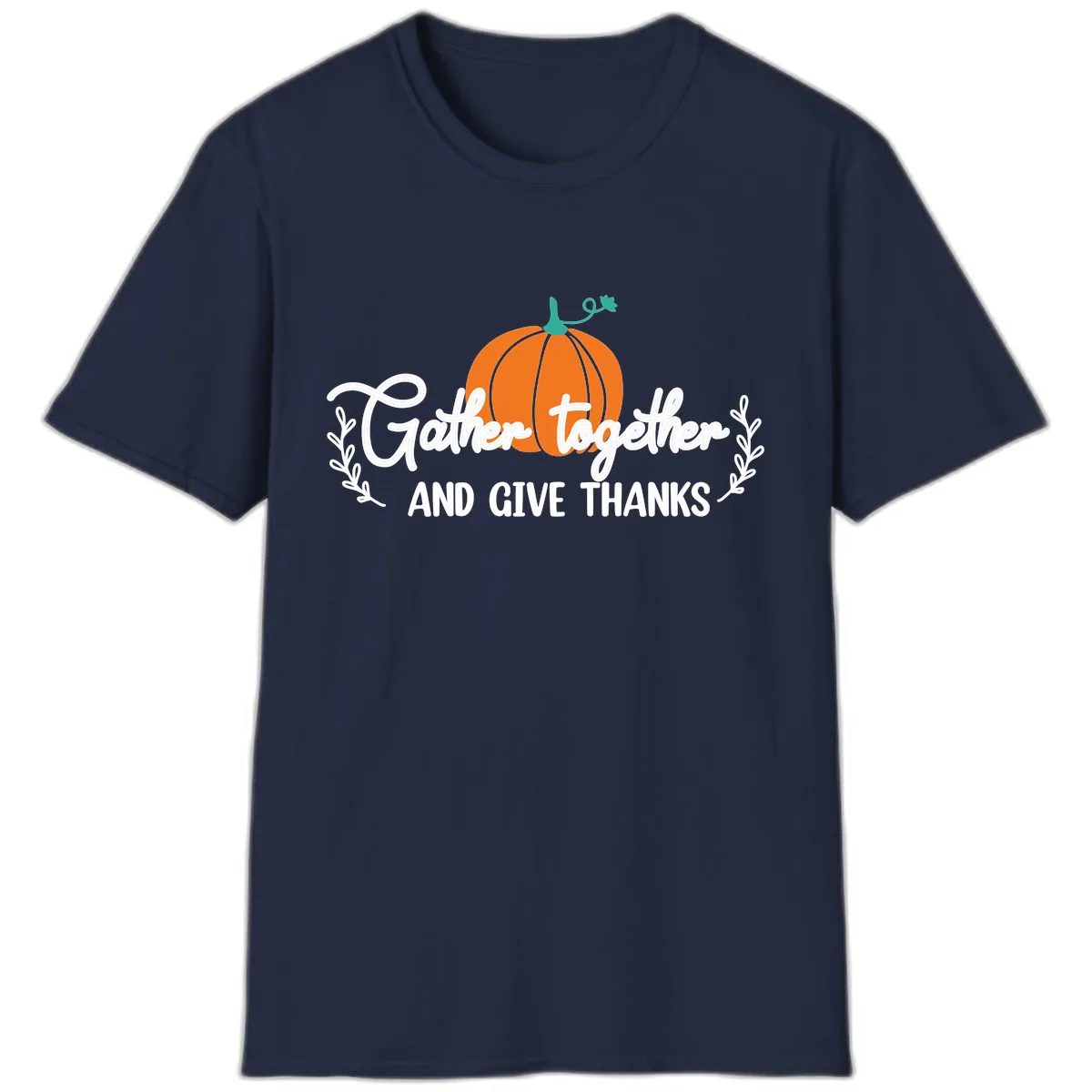 Gather Together And Give Thanks Pumpkin T-Shirt in Navy
