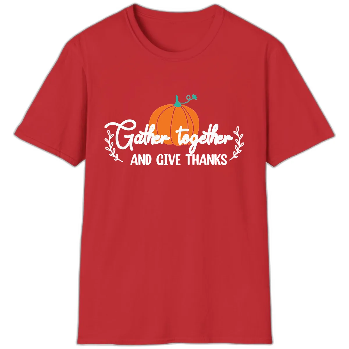 Gather Together And Give Thanks Pumpkin T-Shirt in Red