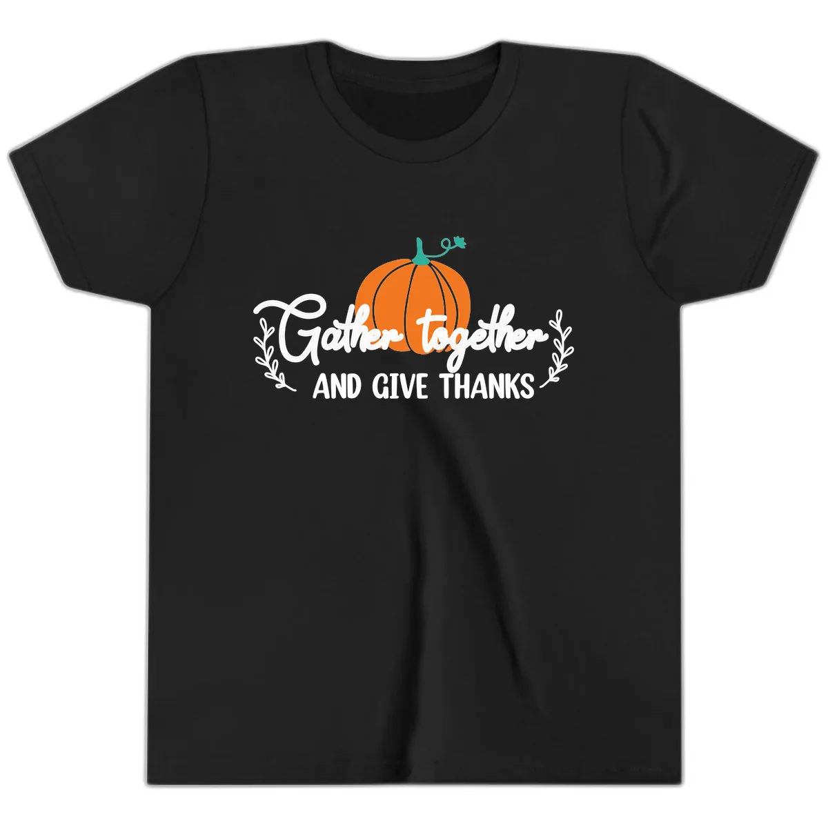 Gather Together And Give Thanks Pumpkin Youth T-Shirt in Black