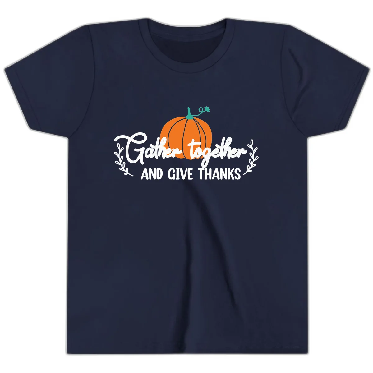 Gather Together And Give Thanks Pumpkin Youth T-Shirt in Navy