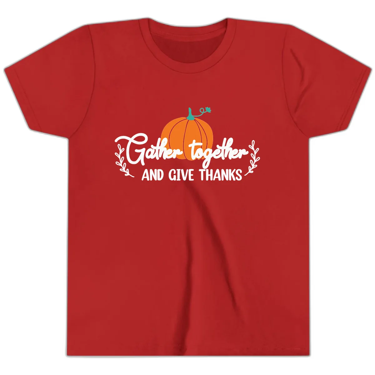 Gather Together And Give Thanks Pumpkin Youth T-Shirt in Red