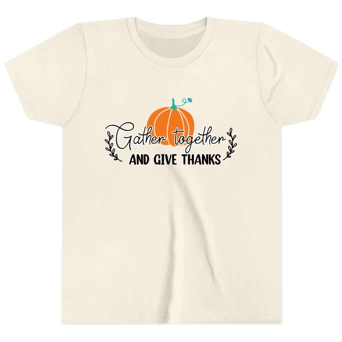 Gather Together And Give Thanks Pumpkin Youth T-Shirt in Natural