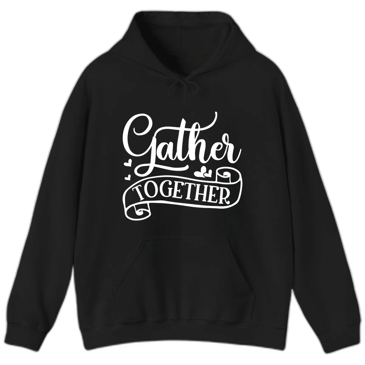 Gather Together Family Script Design Hoodie in Black