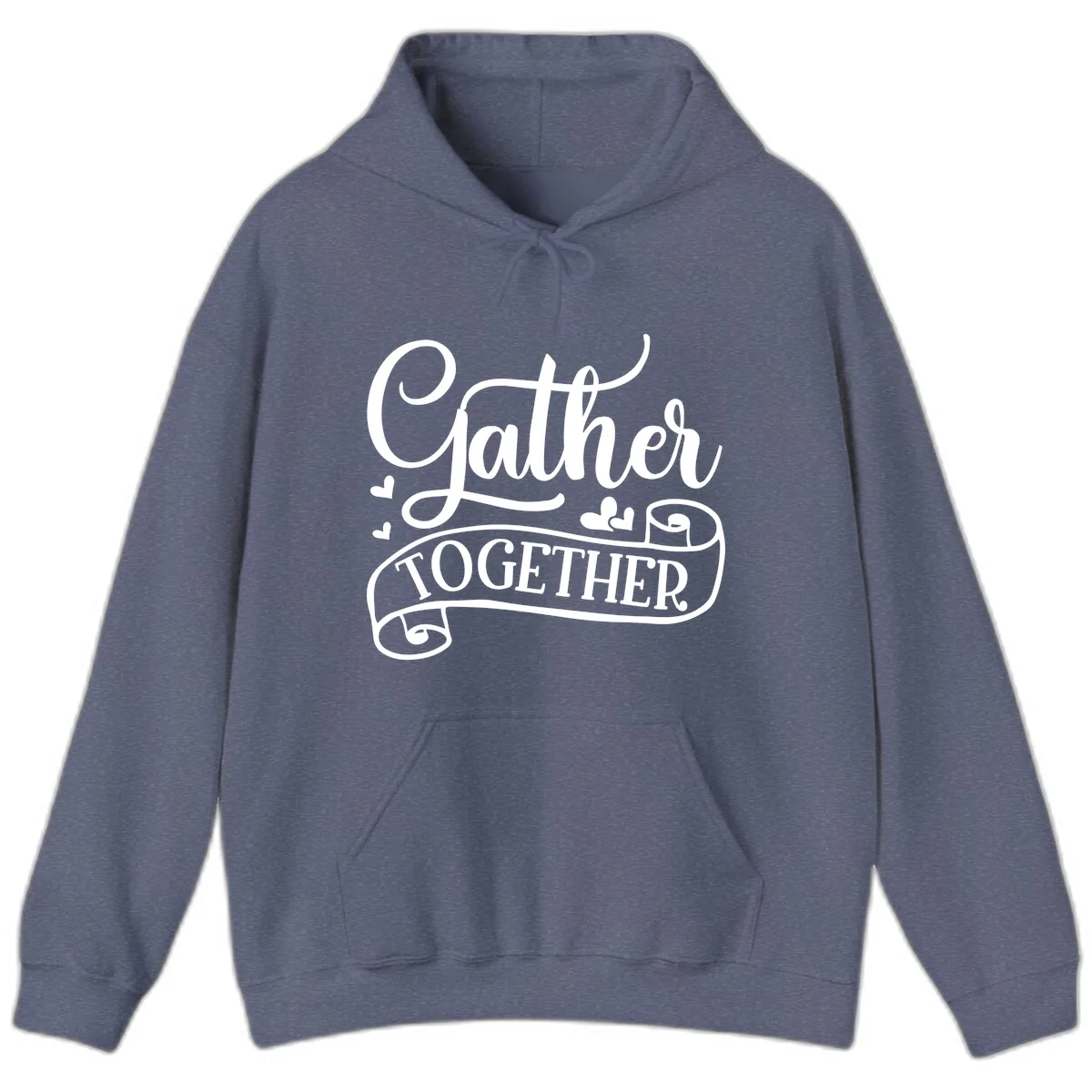 Gather Together Family Script Design Hoodie in Heather Navy