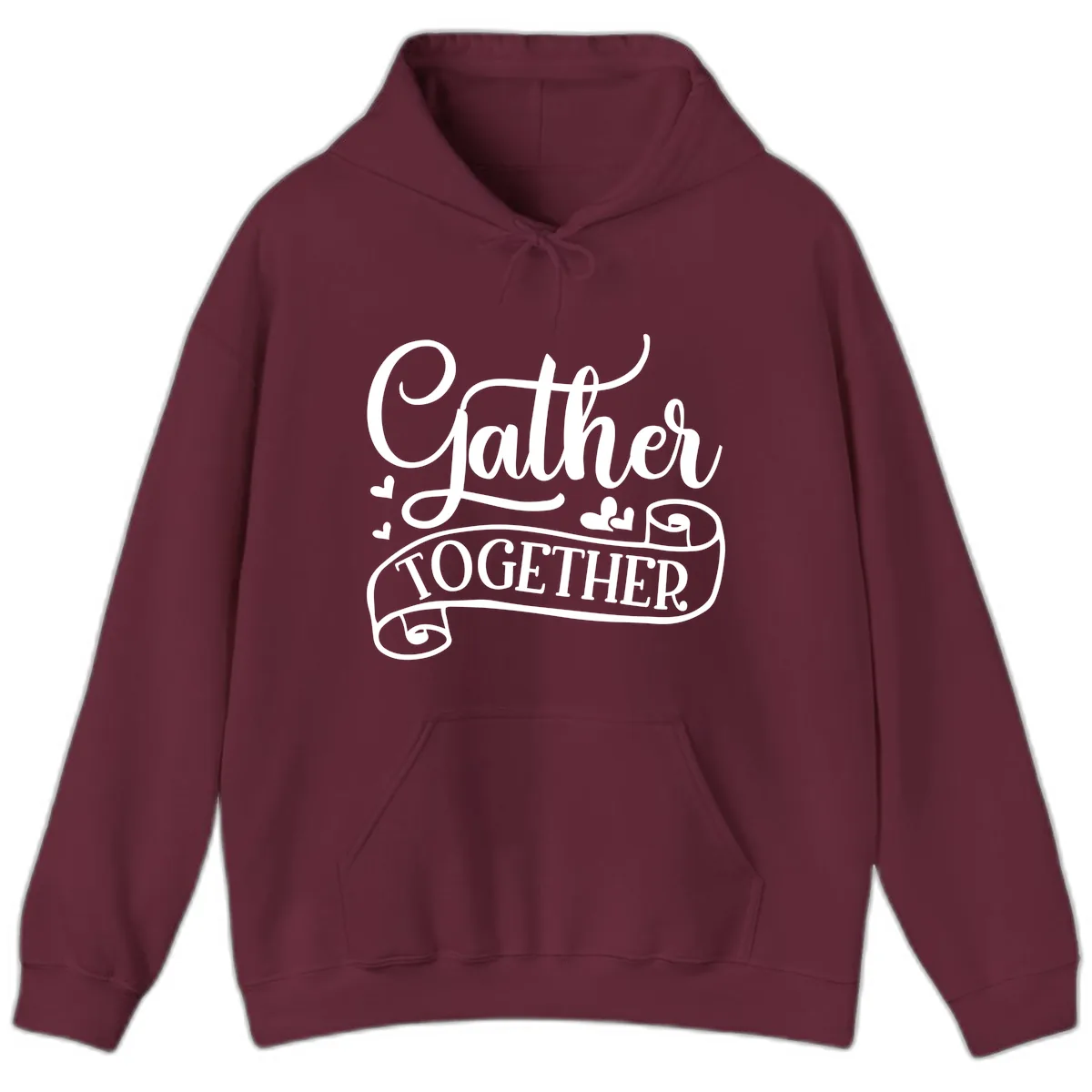 Gather Together Family Script Design Hoodie in Maroon