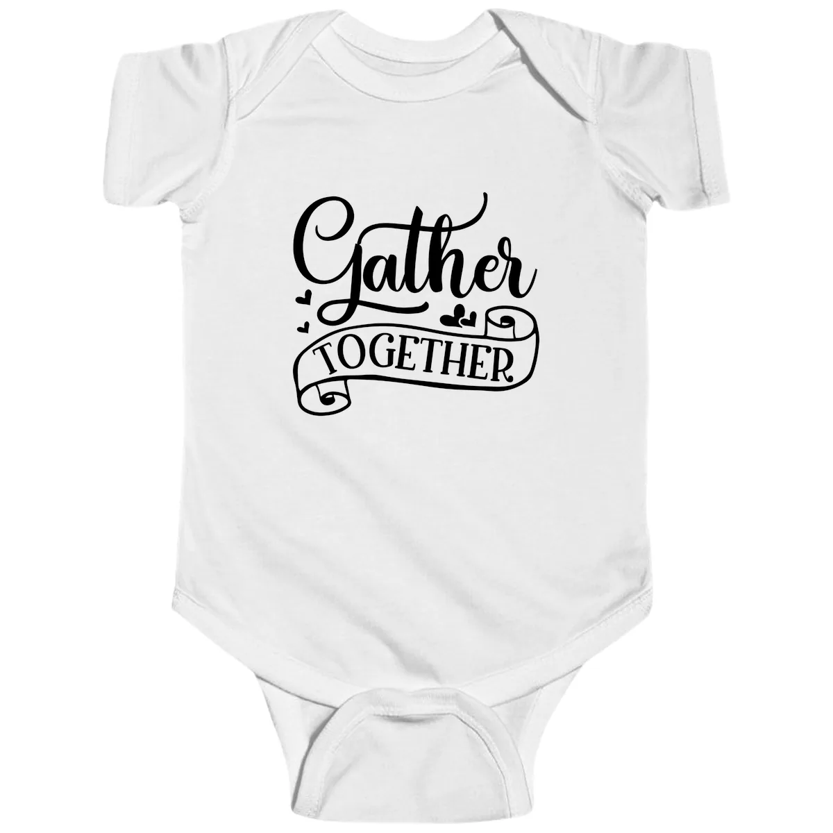 Gather Together Family Script Design Baby Onesie in White