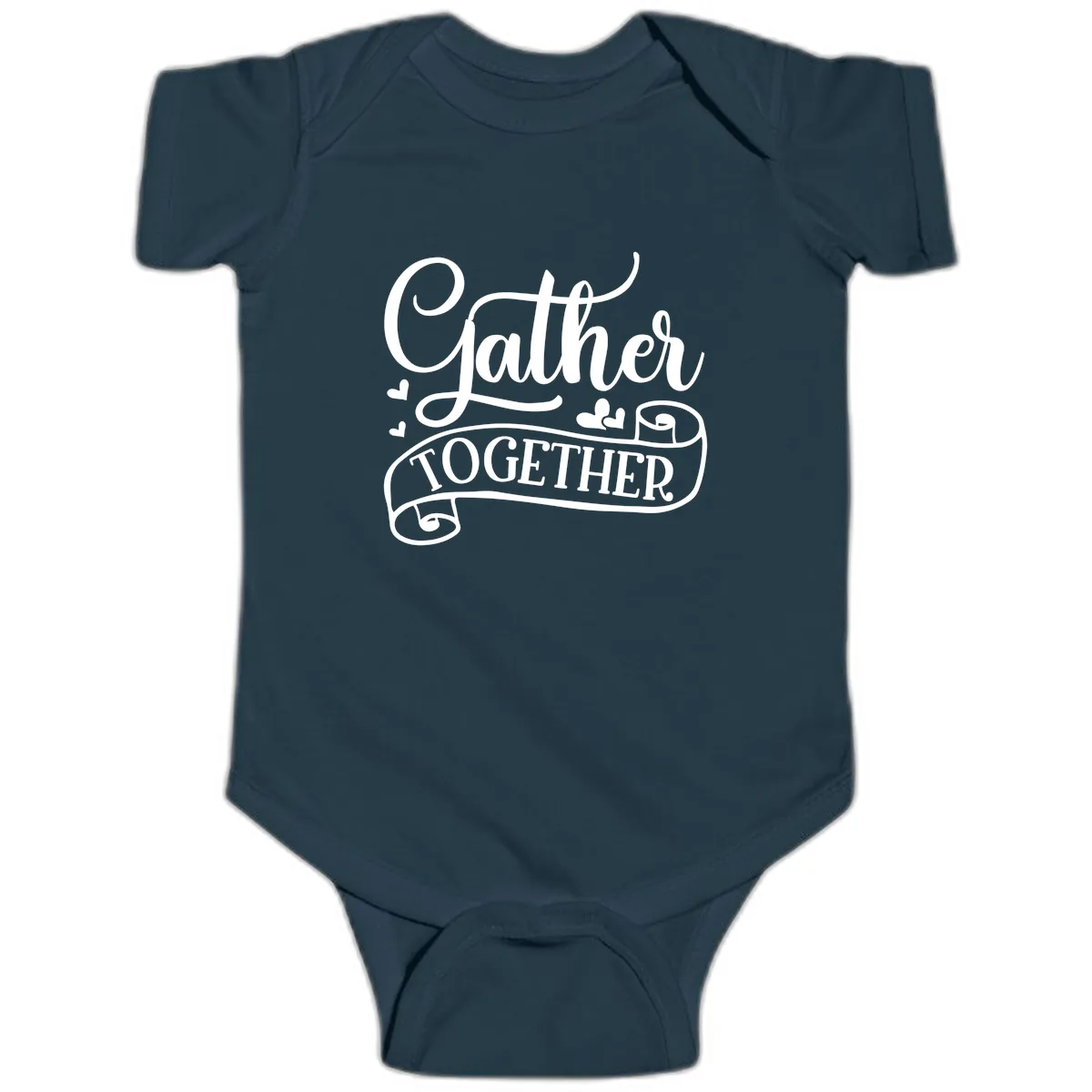 Gather Together Family Script Design Baby Onesie in Navy