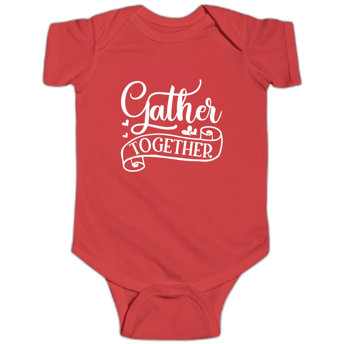 Gather Together Family Script Design Baby Onesie in Red