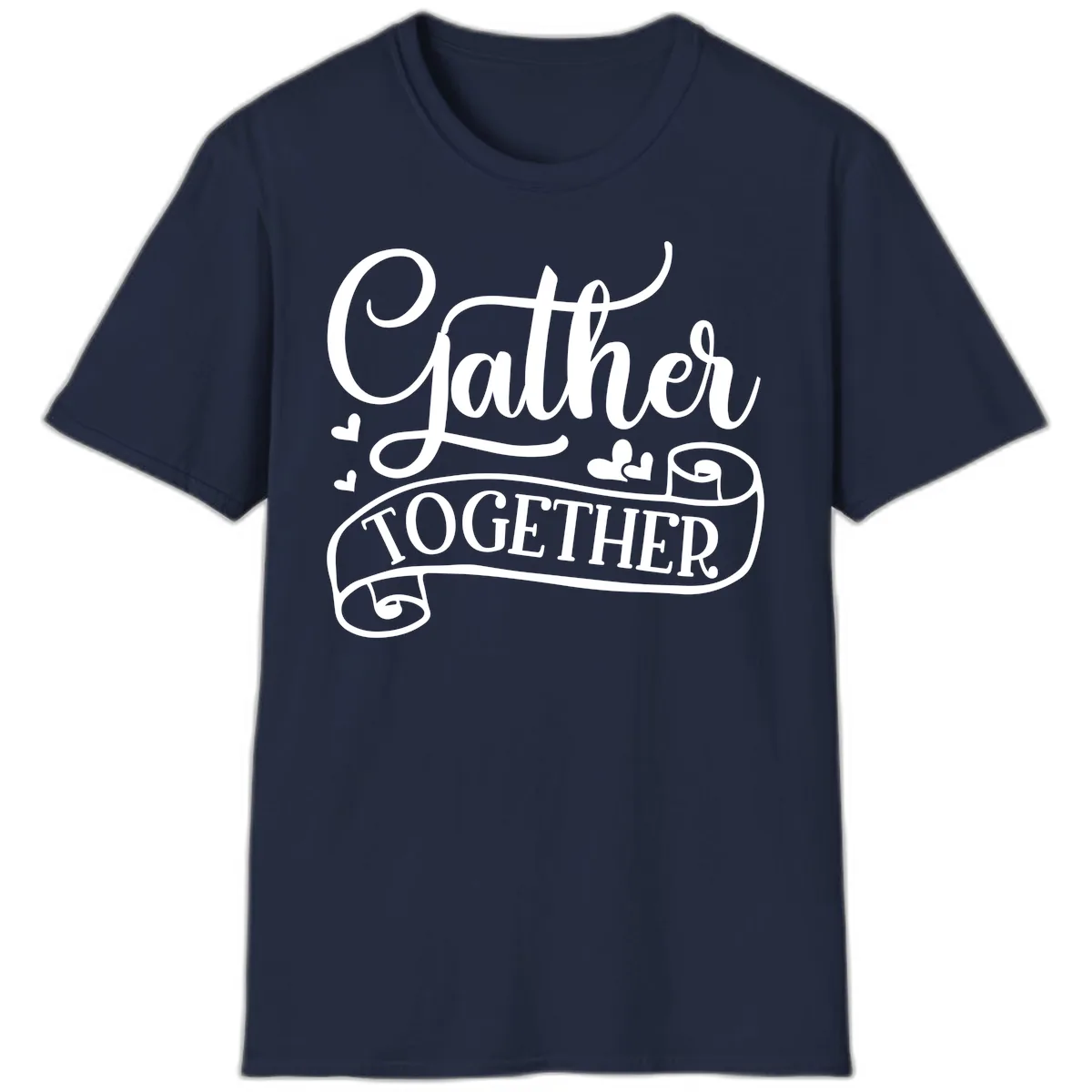 Gather Together Family Script Design T-Shirt in Navy