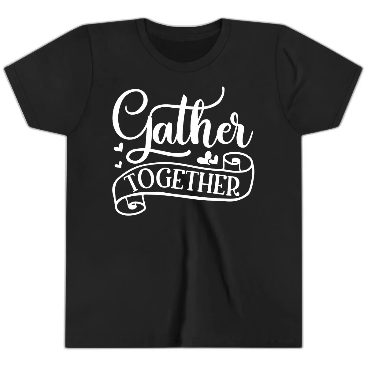 Gather Together Family Script Design Youth T-Shirt in Black