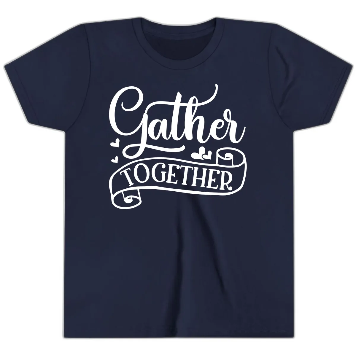 Gather Together Family Script Design Youth T-Shirt in Navy