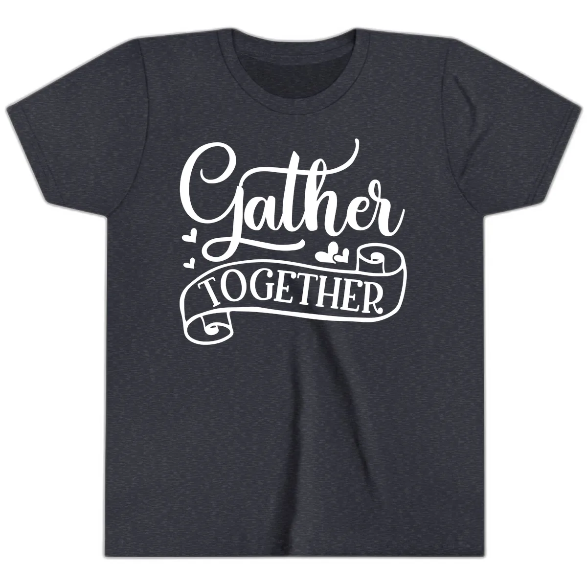 Gather Together Family Script Design Youth T-Shirt in Heather Navy