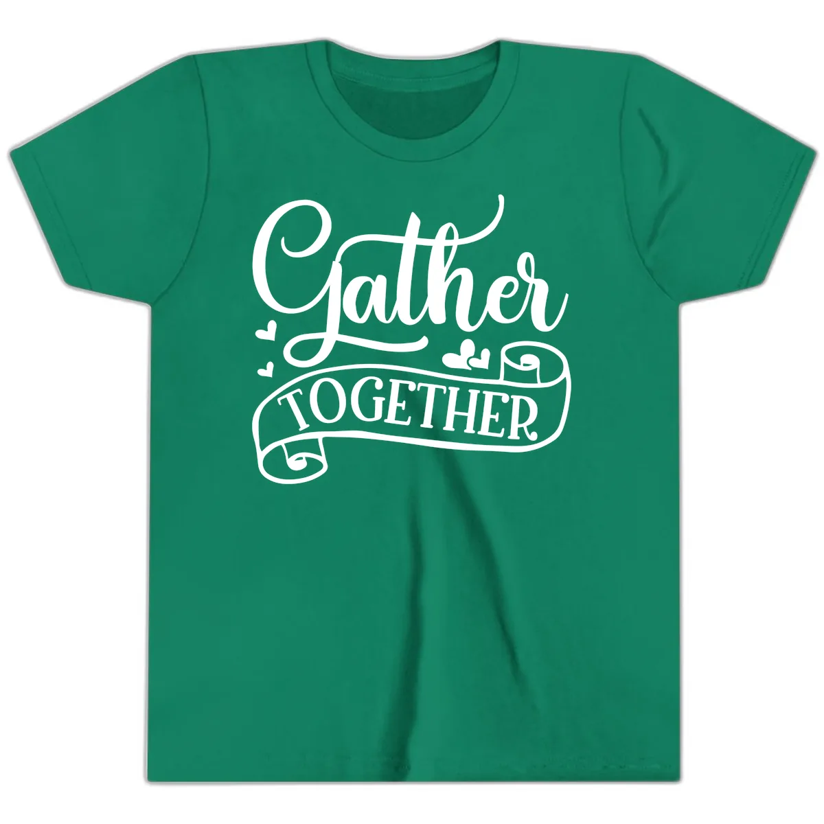 Gather Together Family Script Design Youth T-Shirt in Kelly