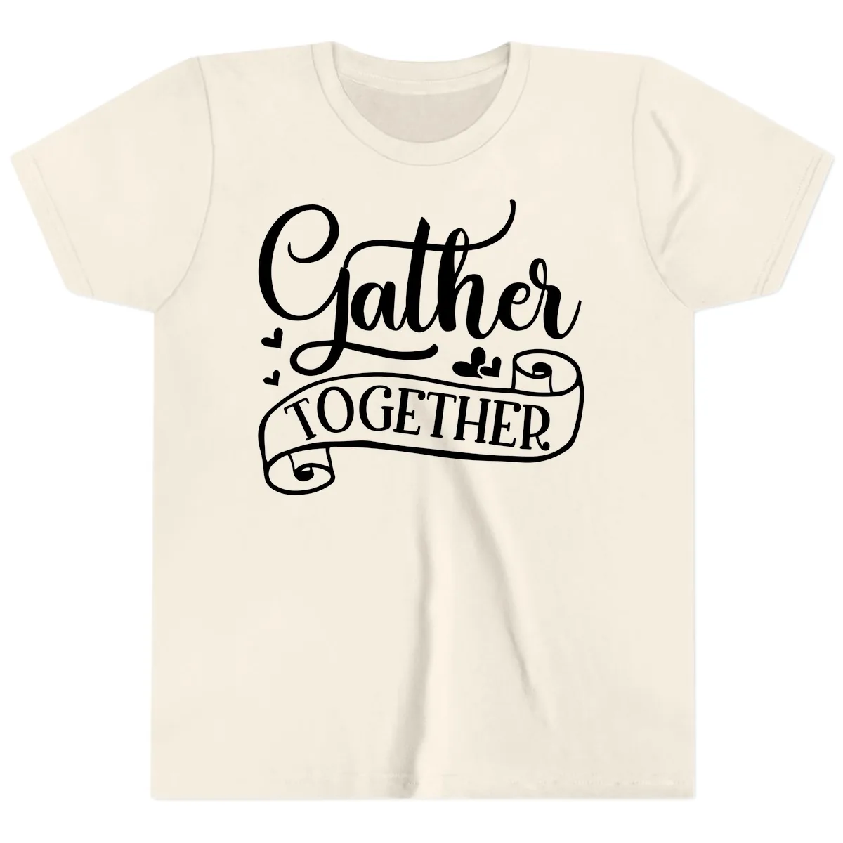 Gather Together Family Script Design Youth T-Shirt in Natural