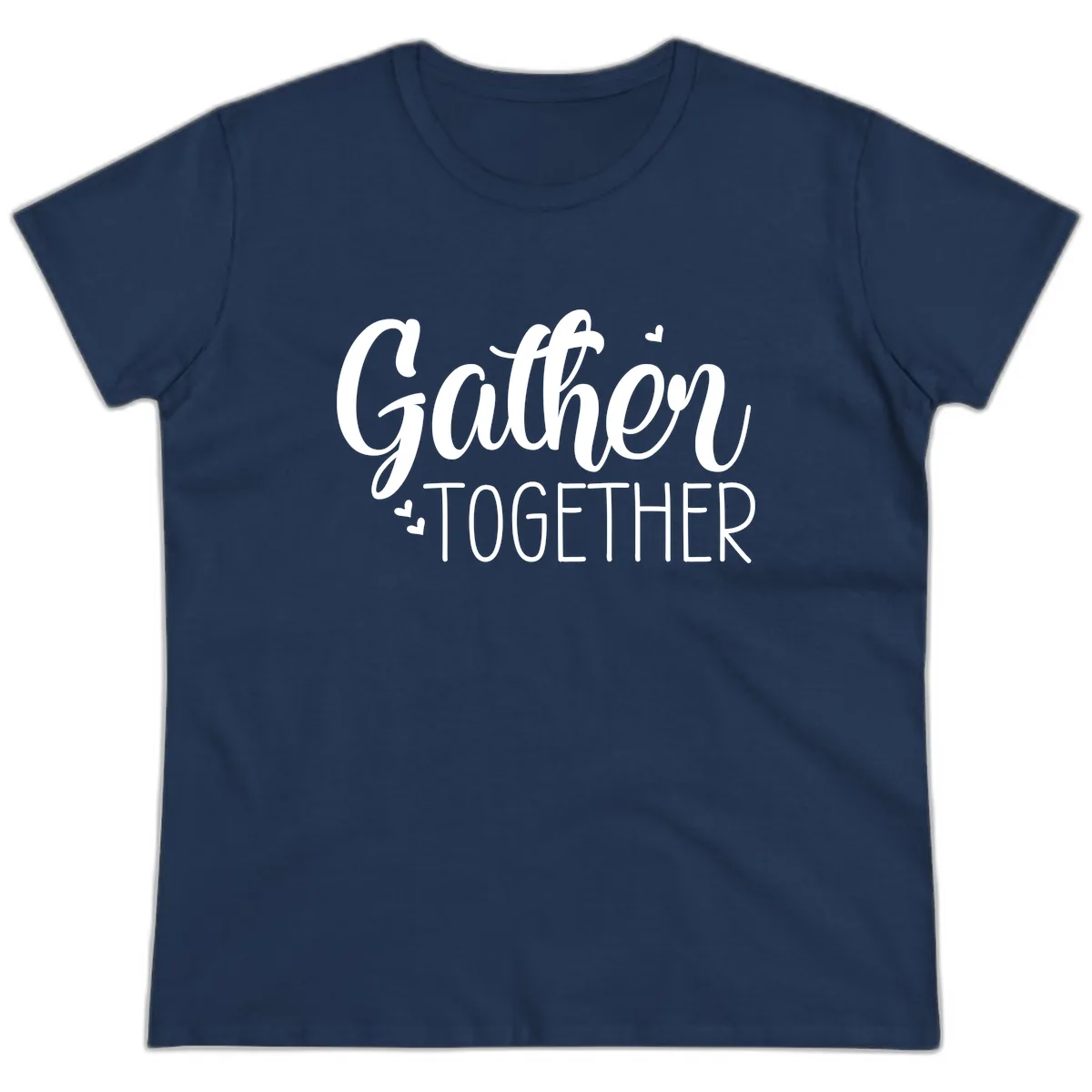 Gather Together Script Design Ladies Tee in Navy