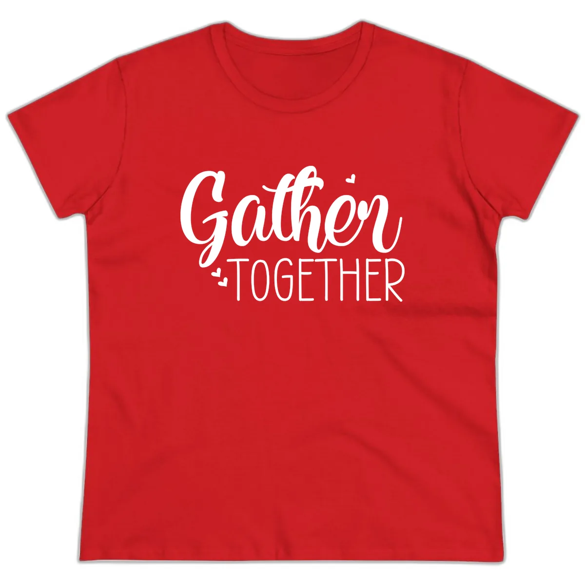 Gather Together Script Design Ladies Tee in Red