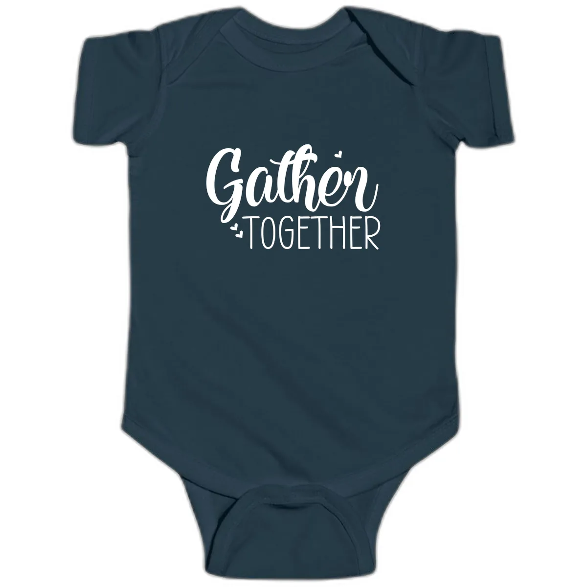 Gather Together Script Design Baby Onesie in Navy